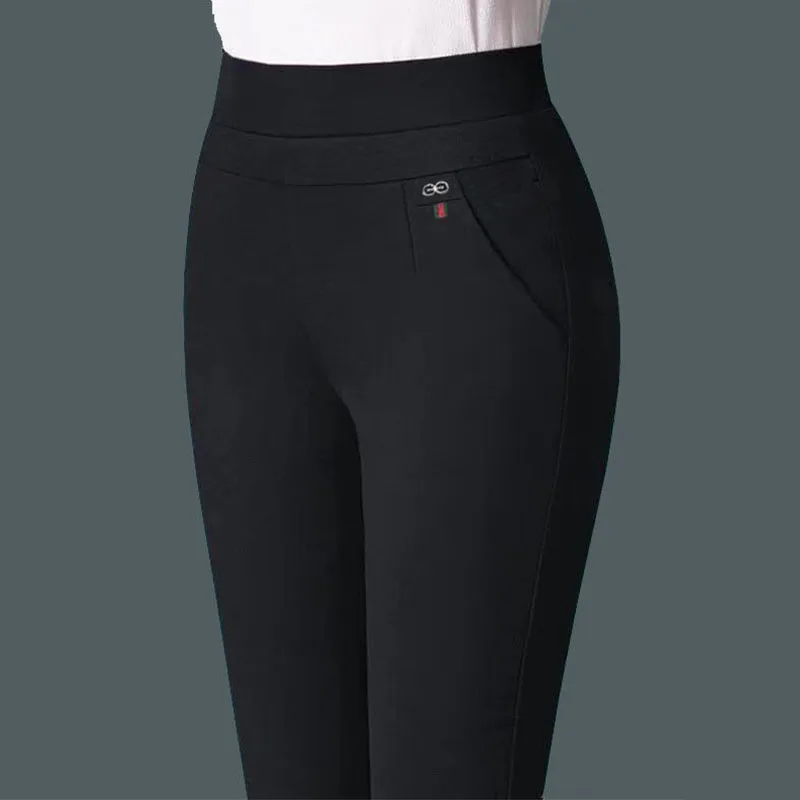 Office Lady Solid Big Size 6XL All-match Pencil Pants Spring Autumn Fashion Women Elastic High Waist Pockets Straight Trousers