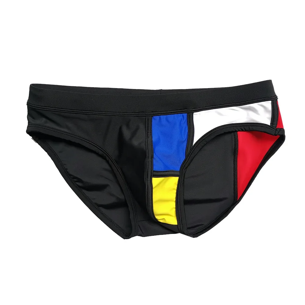 Swimwear Men Brief With Pad Low Waist Sexy Contour Pouch Bikini Swimsuit Waterproof Swimming Trunks Patchwork Gay Beach Shorts