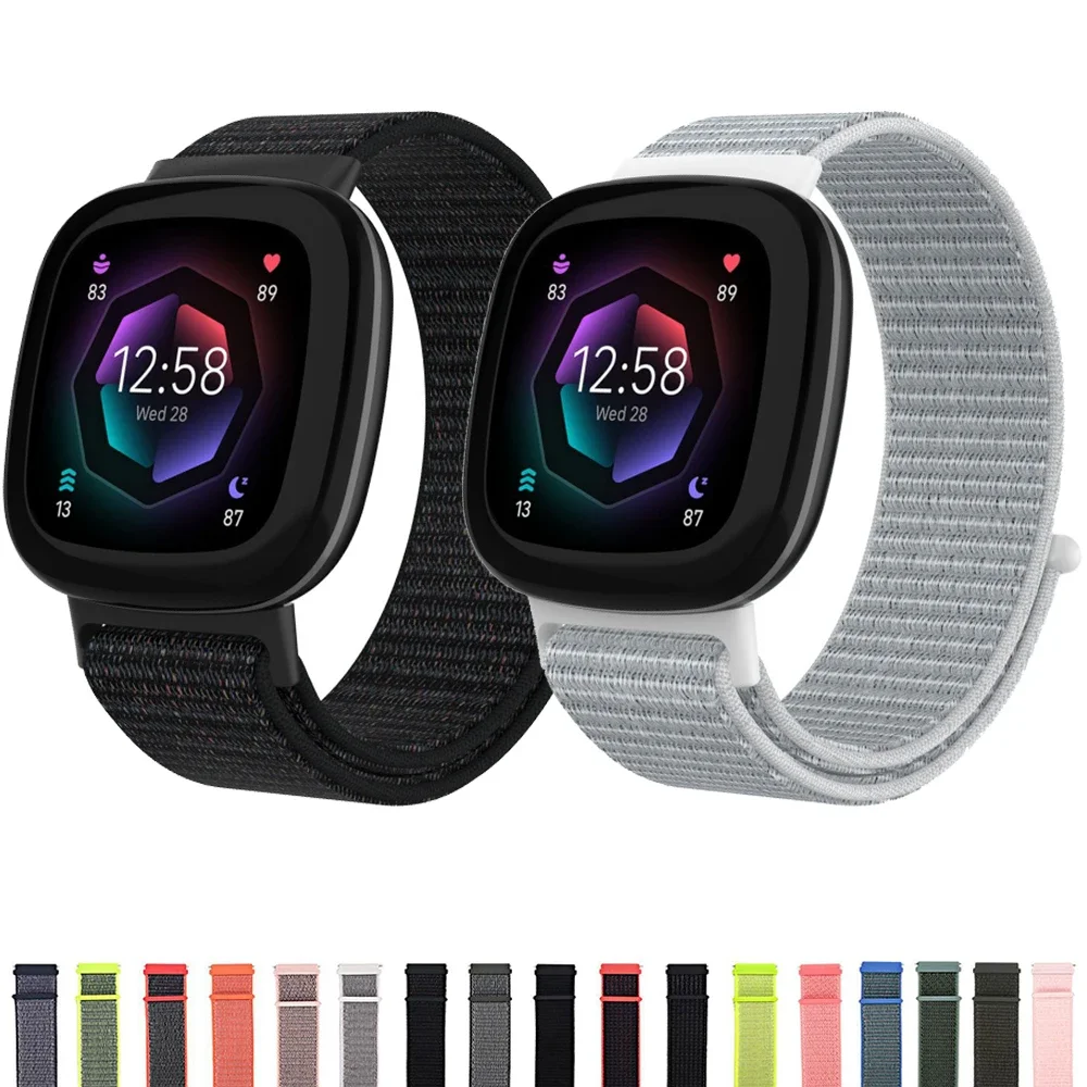 حزام حلقة من النايلون لـ Fitbit Versa 4/Versa 3 حزام سوار قابل للتنفس Correa لـ Fitbit Sense 2/Sense ملحقات حزام الساعات الرياضية