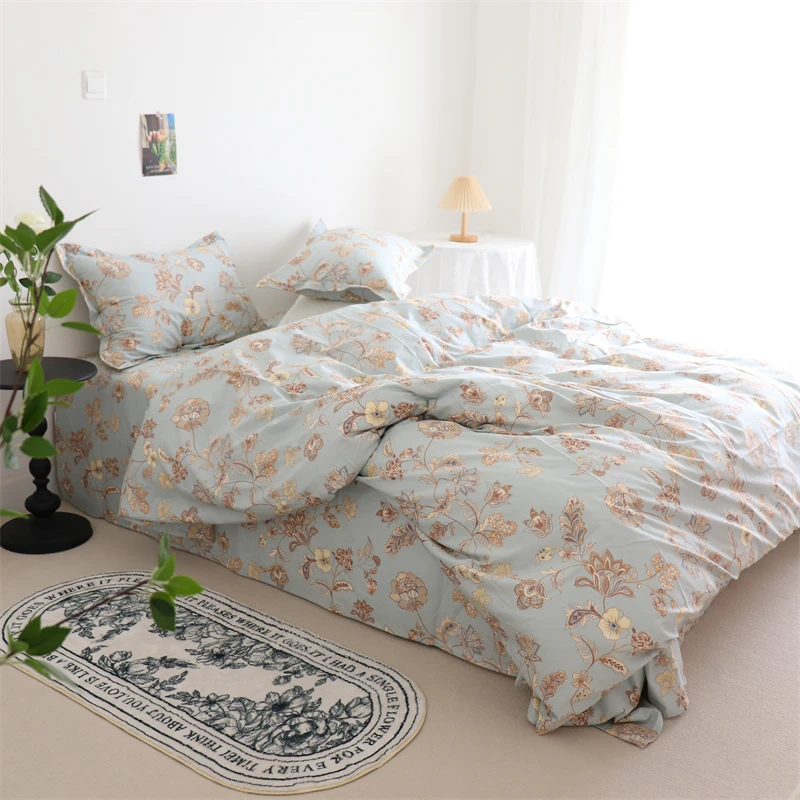 

Fitted Pillowcase 3-Piece Flat Comfortable Bed Set 4-Piece Hotel Soft Nordic Modern Breathable Bedding Cotton Cover Duvet Sheet