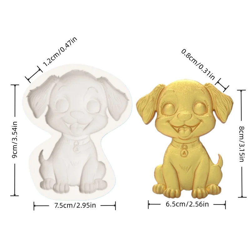 Happy Tongue-Out Puppy Mold ​   Collar Letter Tag Design, Cute Pet Style Healing Dessert Decoration Chocolate Homemade Silicone Mold.