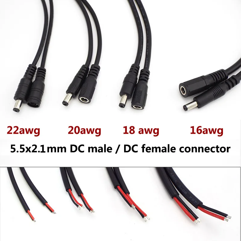 2A 5A 7A 10A DC Masculino Feminino Conector de Alimentação estender Cabo 5.5X2.1MM Fio de cobre para tira led CCTV Camera E1