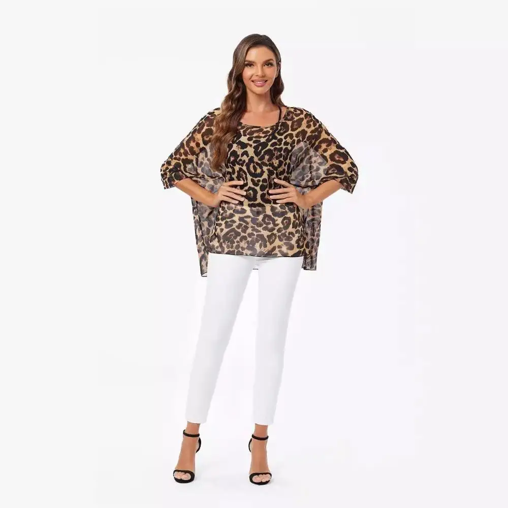 Plus Size Floral Chiffon Tunics Blouses for Women Batwing Summer Boho Shirts Beach Cover ups