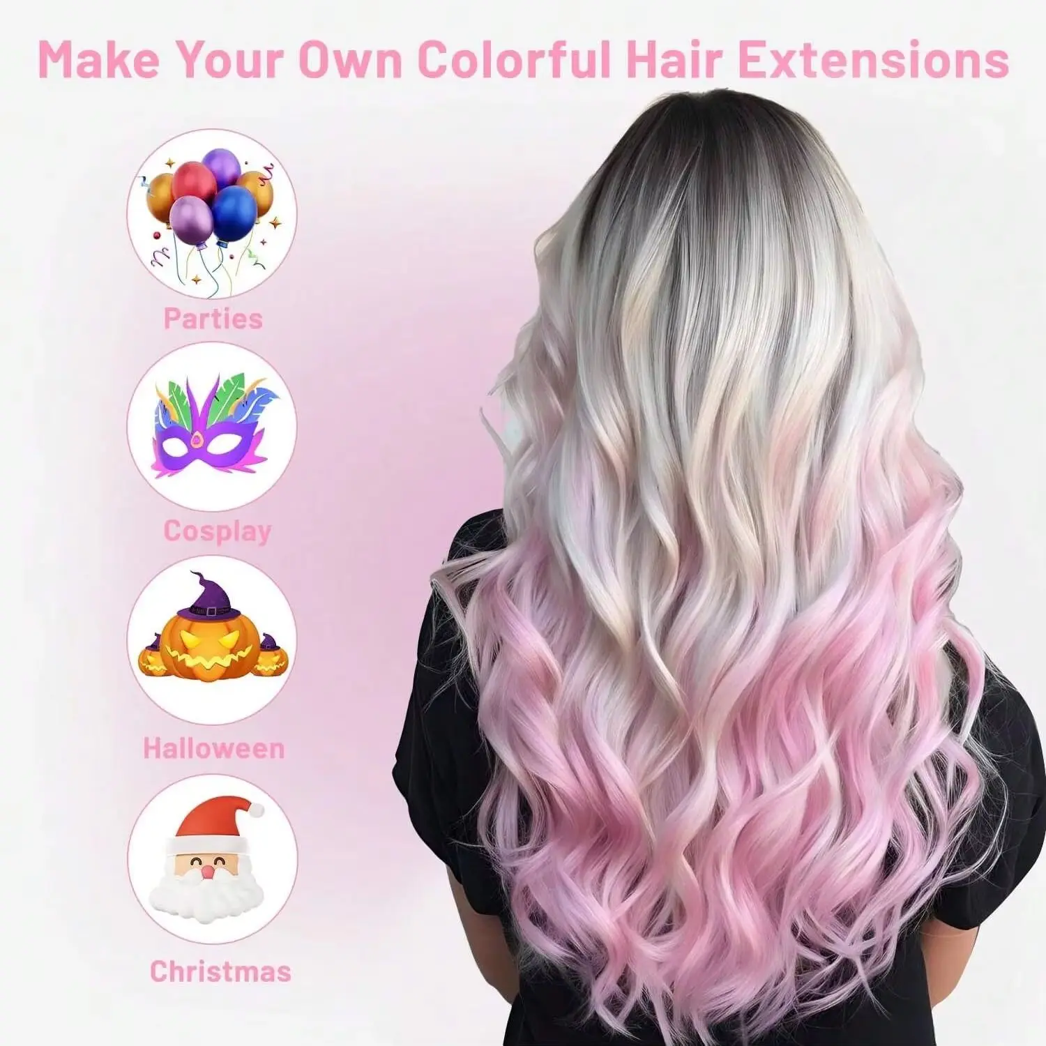 وصلات شعر ملونة، وصلات شعر صناعية مجعدة ومموجة، تبرز الحفلات الملونة، خط هيربيسي للفتيات والنساء