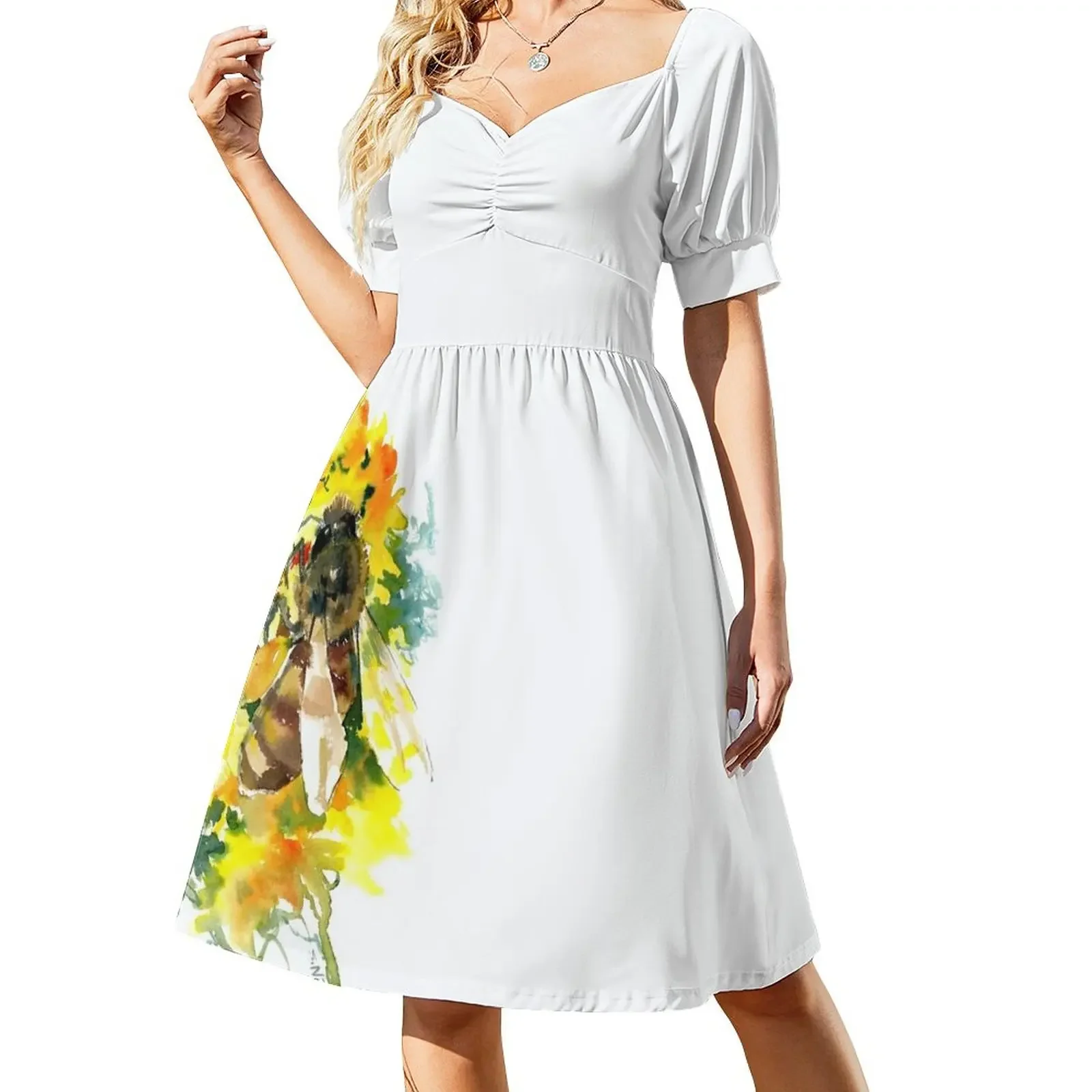 

Honey Bee and YellowFlower Short-Sleeved Dress wedding dresses for parties dress for women Woman clothes party dresses woman