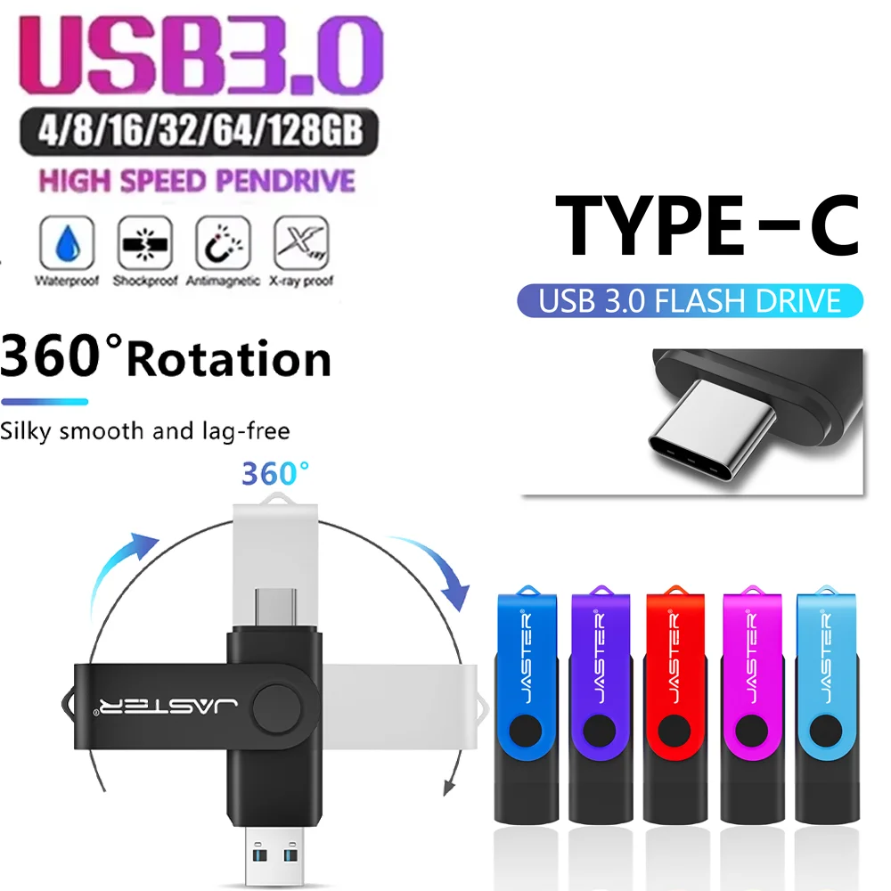TYPE-C USB3.0 Free Custom Logo Plastic USB Flash Drive 128GB 64GB 32GB Blue Memory Stick Creative Gift 16GB 8GB 4GB for Laptop
