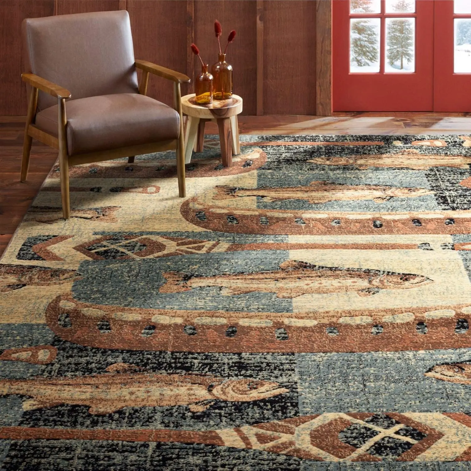 Rural Ethnic Style Carpet Vintage Bohemian Brown Bear Pattern Large Area Rug Room Decoration Door Mat
