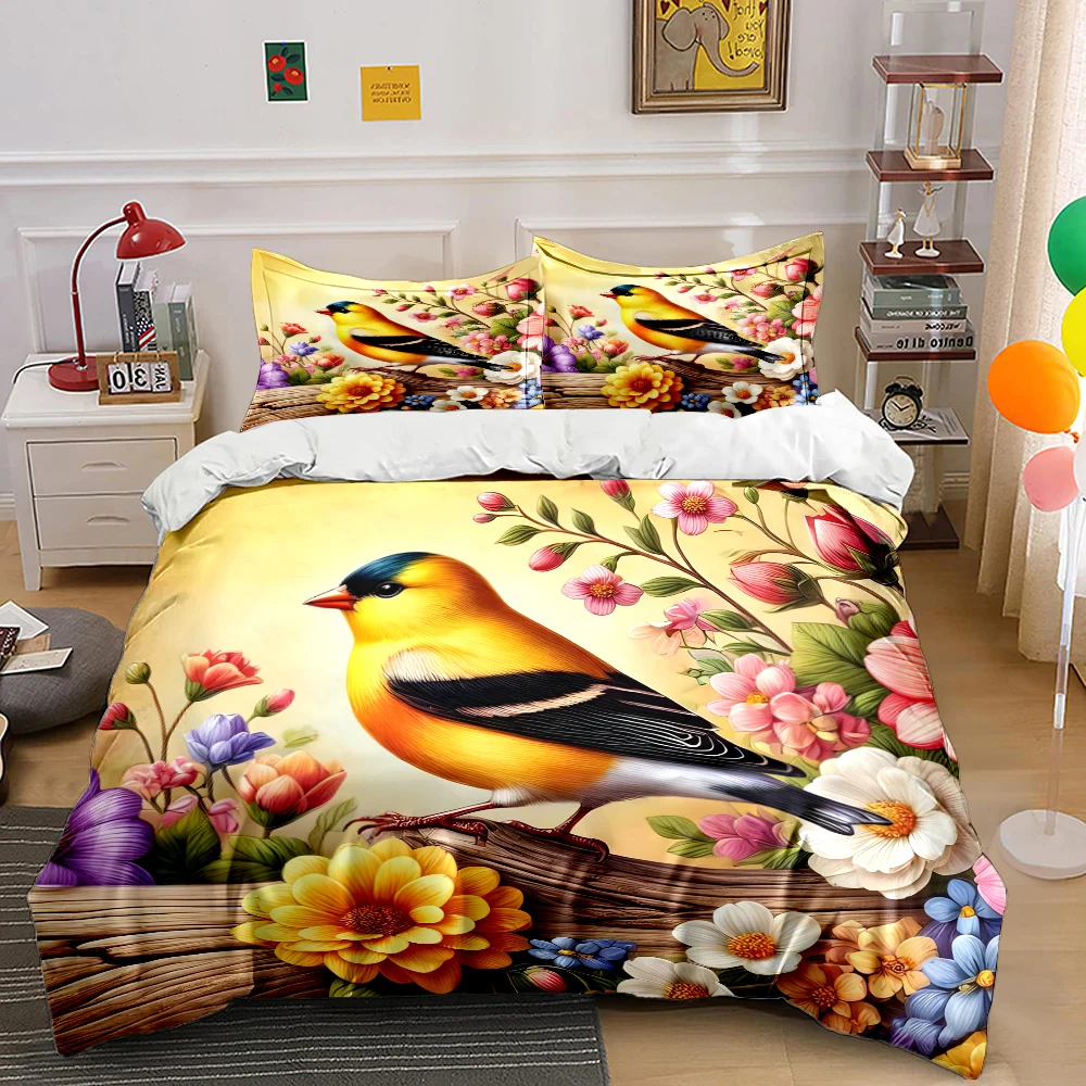 

Yellow bird with blooming flowers Print Soft Comfortable Duvet Cover Bedding Set Included 1*Duvet Cover 2*Pillowcases
