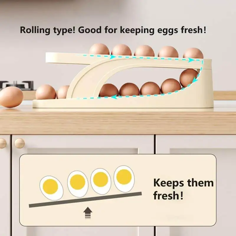 New Automatic Rolling Double-layer Egg Dispenser, Egg Holder Dispenser for Refrigerator, Holds 15 Eggs, Space-Saving Egg Storage