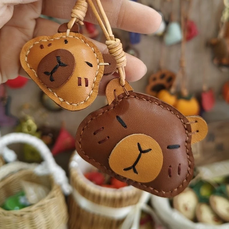 

Genuine Leather Bear Hanger Dog Animal Cartoon Keychain Cute Puppy Cartoon Bag Accessories Pendant Bags Charm