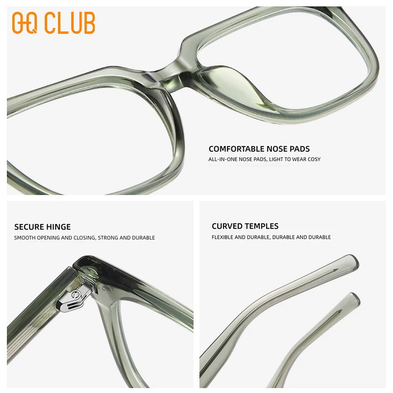 O-Q CLUB Square Eyeglasses Women's Grade Glasses Man Style Blue Light Intelligent Progressive Multifocal Lenses to Read Eyewear
