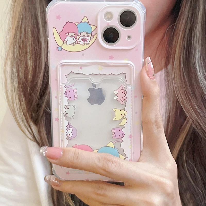 Cute Cartoon Sanrio Hello Kitty Transparent Phone Case For iPhone 15 Pro 14 13 12 11 Pro Max Soft Tpu Wallet Cover Card Holder