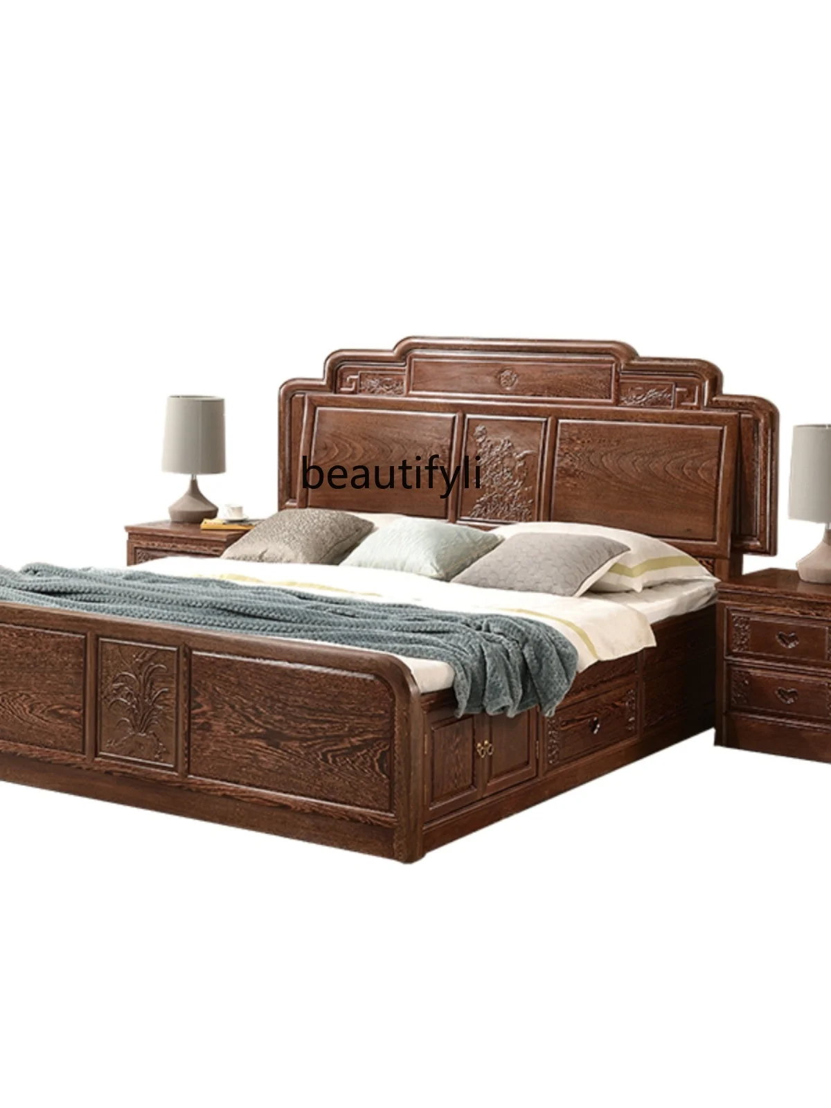 Rosewood Furniture New Chinese Style Rosewood  Solid Wood Bed African Door Frame 1.8 M Solid Wood High Box Double Bed