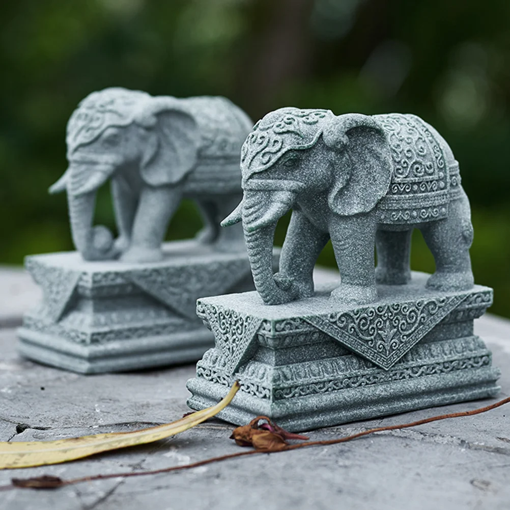 2 Pcs Desktop Elephant Figurines Statue Animal Sculpture Lucky Miniature Toys Landscape Figure Ornament