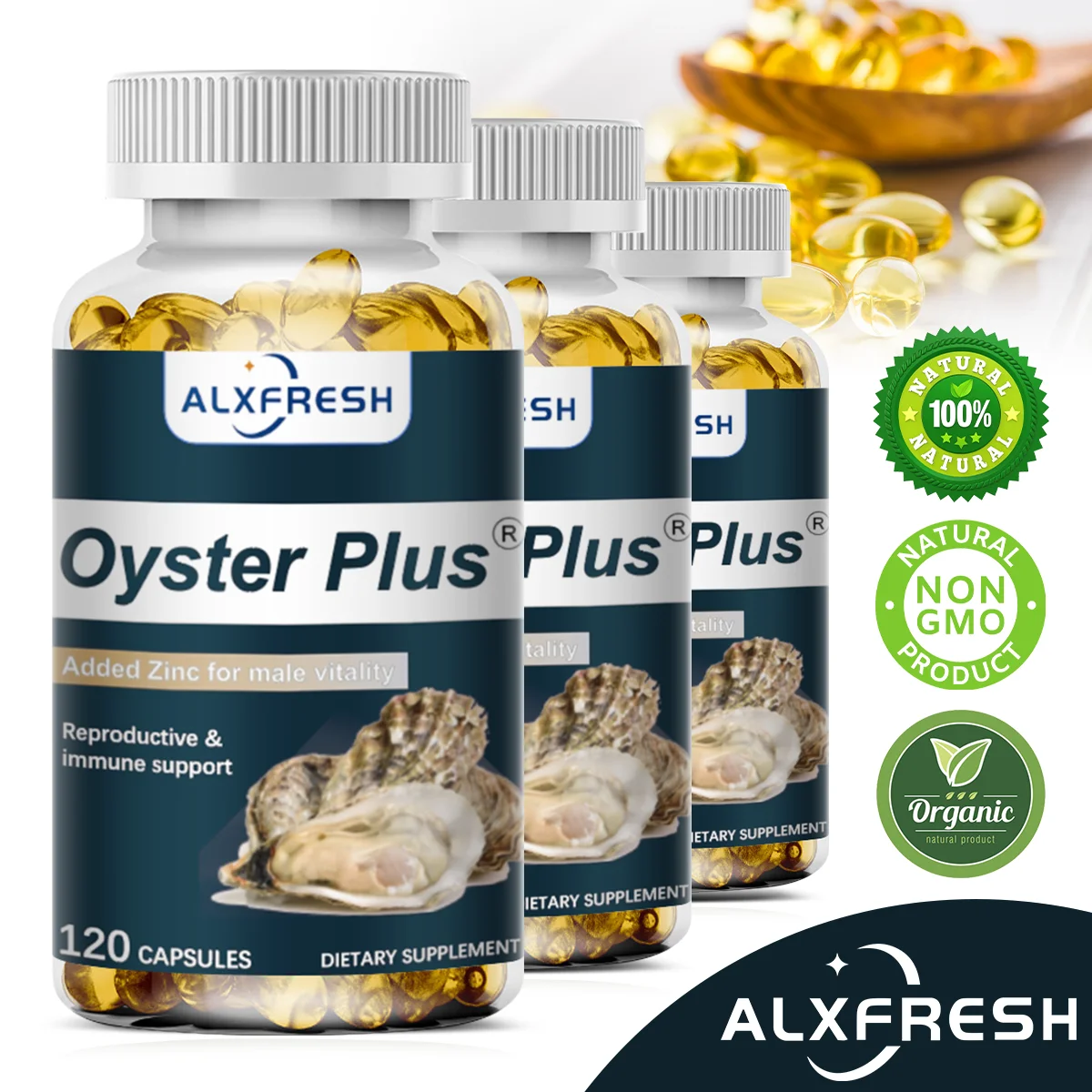 Alxfresh Oyster with Zinc Capsules for Natural Energy, Strenth, Immune System Support Male Health Nutrition Supplement Non-GMO