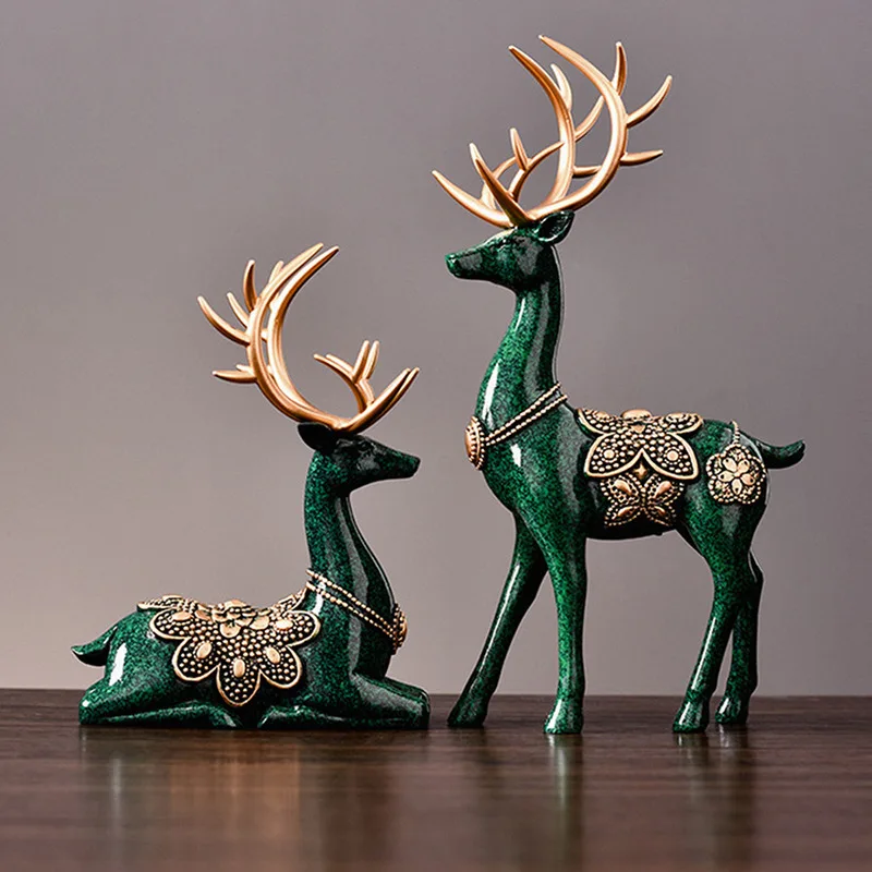 Luxury Large Deer Resin Sculpture Desktop Book Nook Home Office Art Decoration Figurines Vintage Living Room Decoration