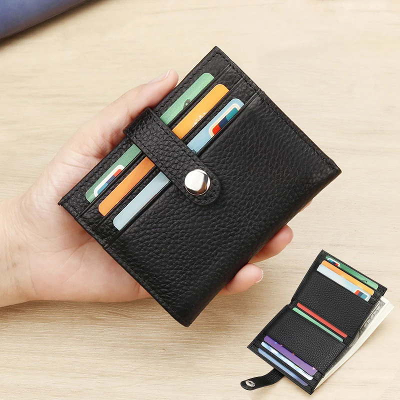 

Soft Genuine Leather Wallet Men's Cow Leather Wallets Multi-slots Double Sided Card Holder Small Wallets Short Purse for Male