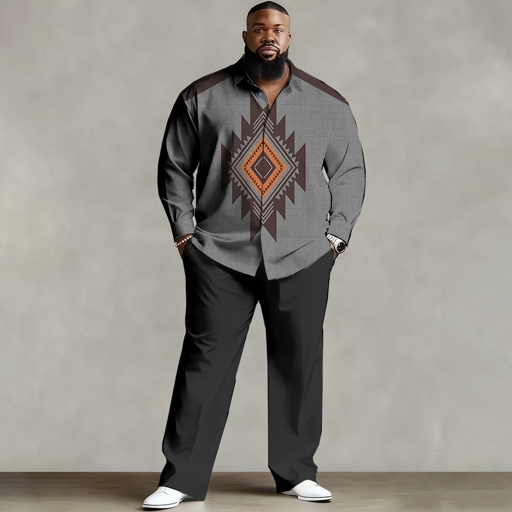 

S-9xl plus size Men's Shirt Set: Plaid-Modern Style - Soft Cotton Blend, Sleek Asymmetric Check Prints, Wrinkle-Resistant,