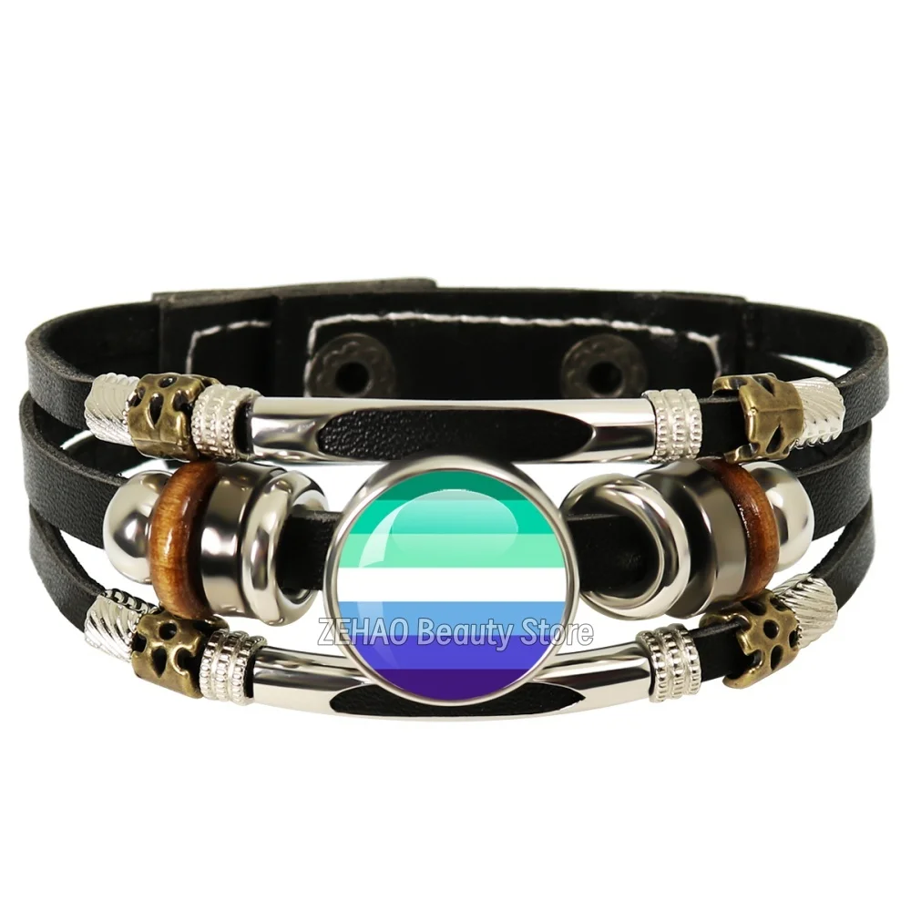 MLM Gay Pride Flag Bracelet Jewelry Accessory 18mm/20mm Leather Rope Bracelet Fashion Jewelry LGBT For Men Gift
