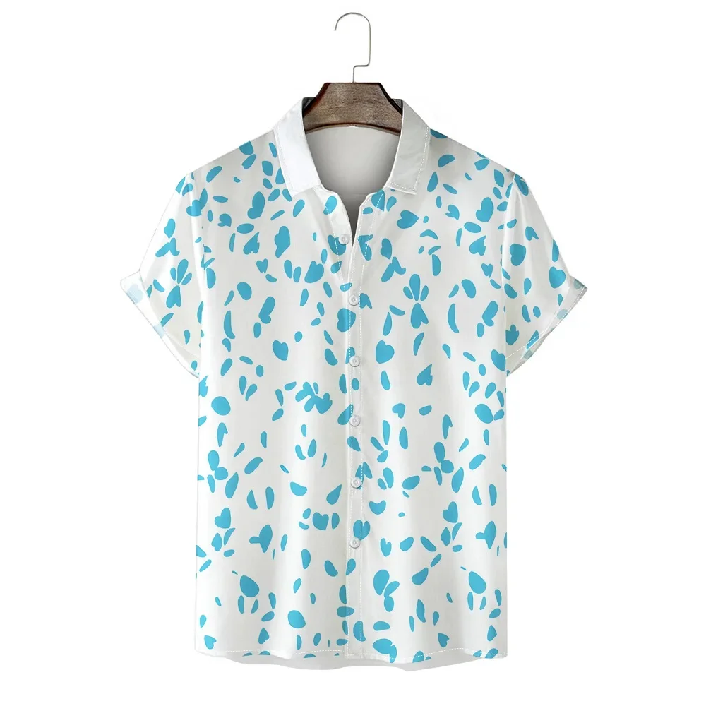 

Blue and White Dot Print Hawaiian Casual Men's Shirt Daily Comfortable Lapel Men's Top Loose Fashion Men's Short Sleeve Shirt