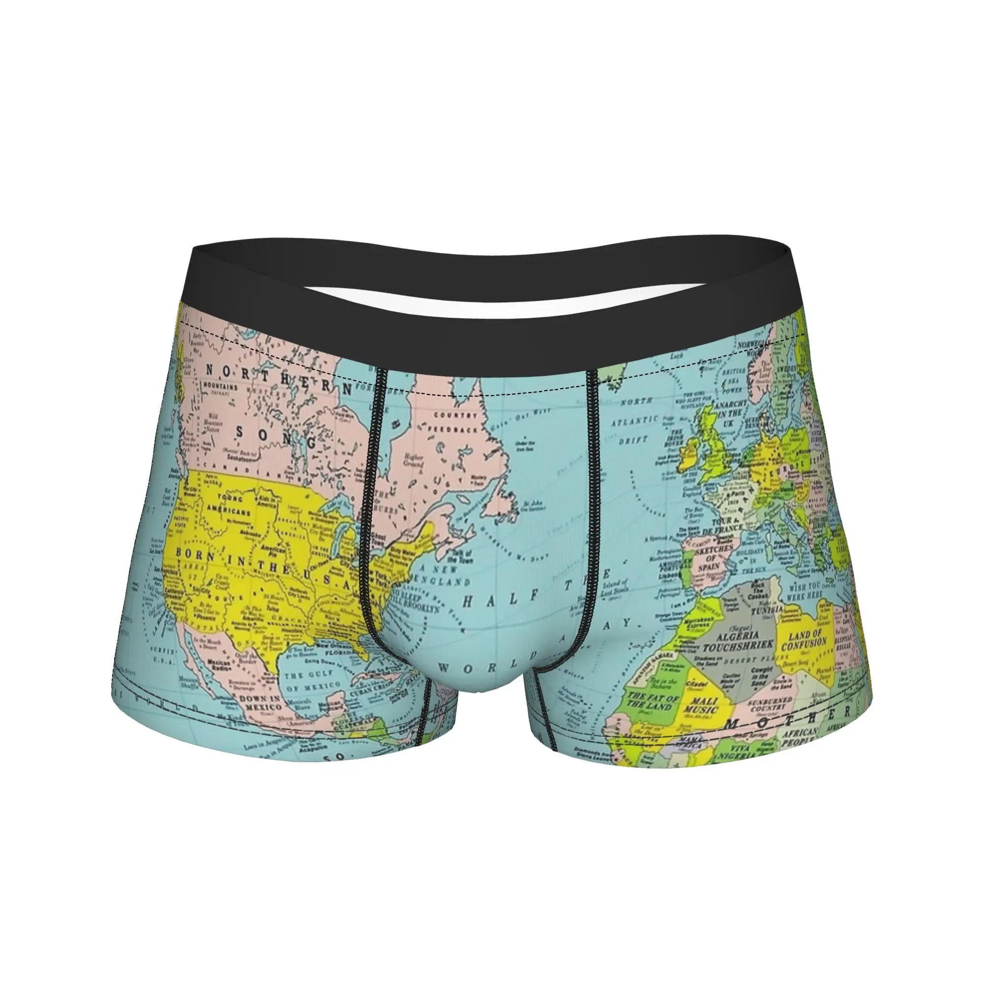 World Map Boxer Shorts  3D Pouch Underwear Hot Sale Custom DIY Shorts Briefs Breathable Man Underpants Big Size 2XL