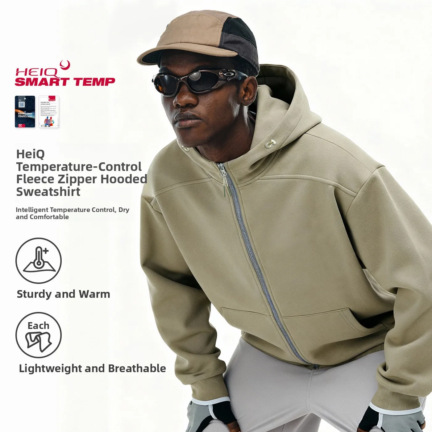 

Heiq nt Temperature Control Fce Zipper Hoodie Men's Winter Jaet Casual Sportswear Polyester Fabric Youth Leisure