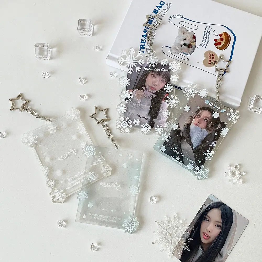 Kawaii Clear Card Cover Hard Snowflake Campus Card Protective Case 3Inch Card Storage Cards Sleeve Hadiah untuk Pelajar