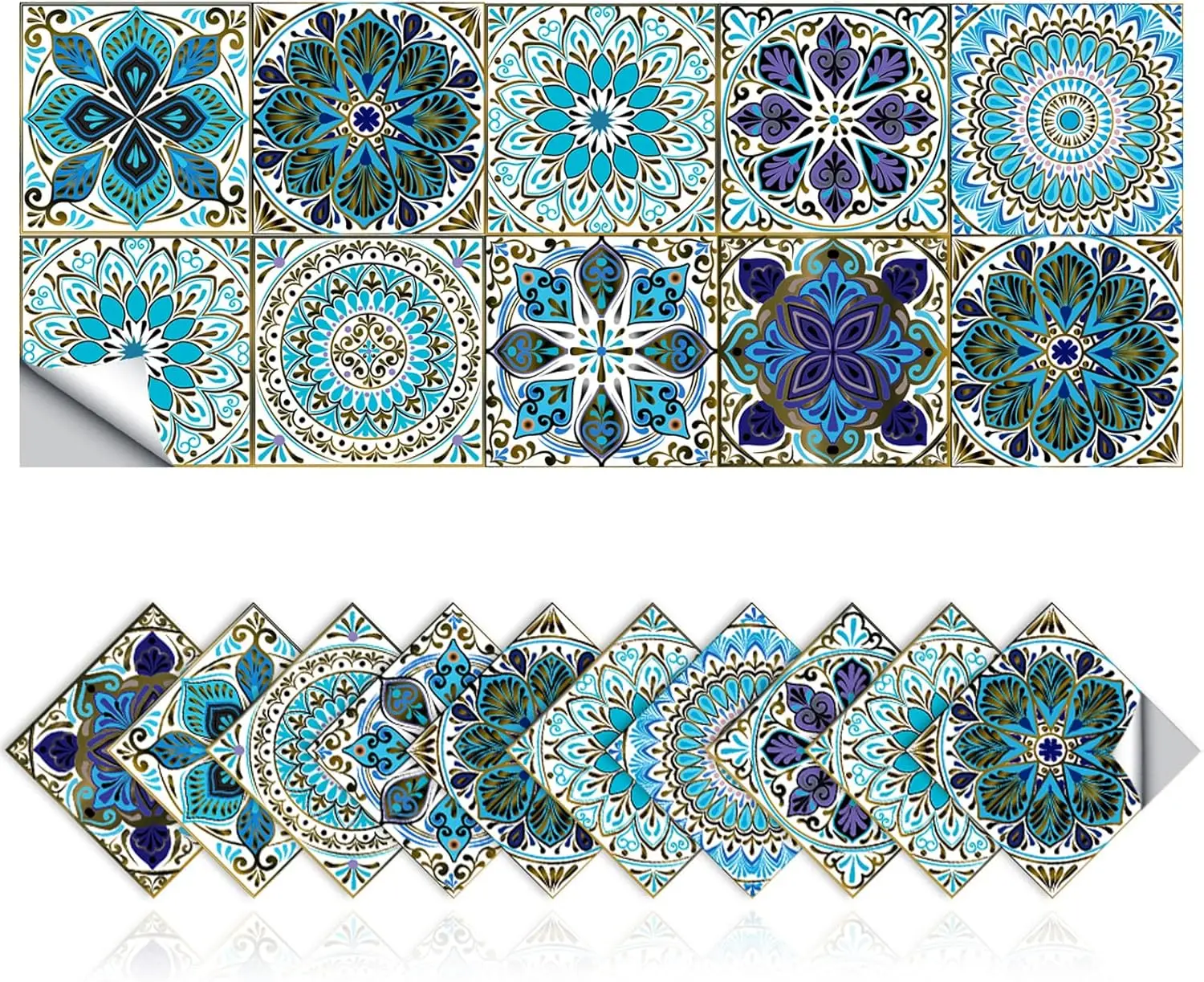

Moroccan Bohemian Sticker Mandala Tile Decal Traditional DIY Murals Waterproof Removable Sticker for Bathroom Kitchen Backsplash