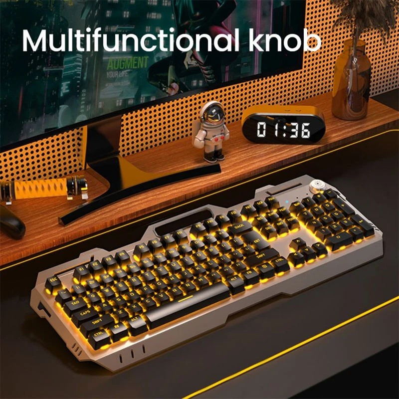 GX80Machinery Wired Gaming Keyboard, LED Backlit 104 Keys, Silent Membrane, Metal Panel, Rechargeable(USB), For PC/Laptop