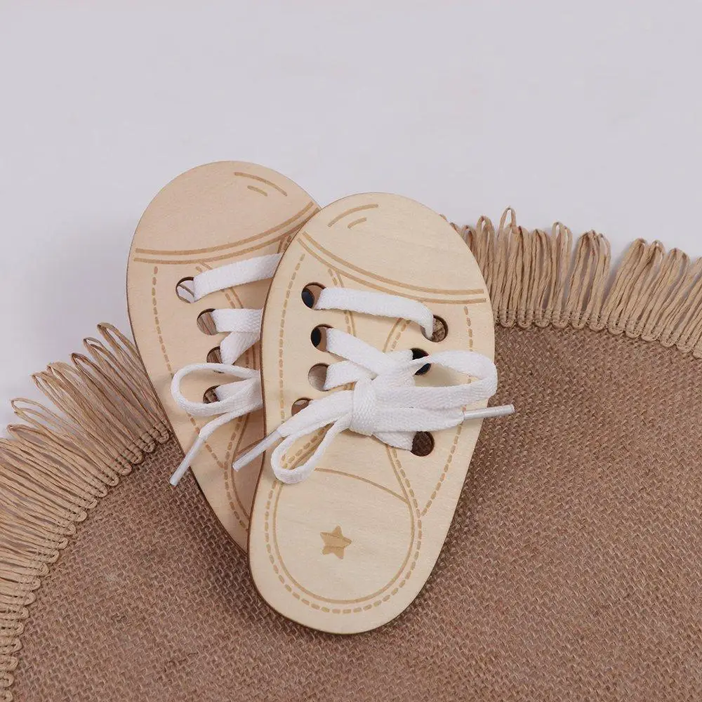 Toddler For Baby Gift For Kids Learn to Tie Laces Toy Tying Shoelaces Boards Montessori Educational Toy Wooden Lacing Shoe Toy