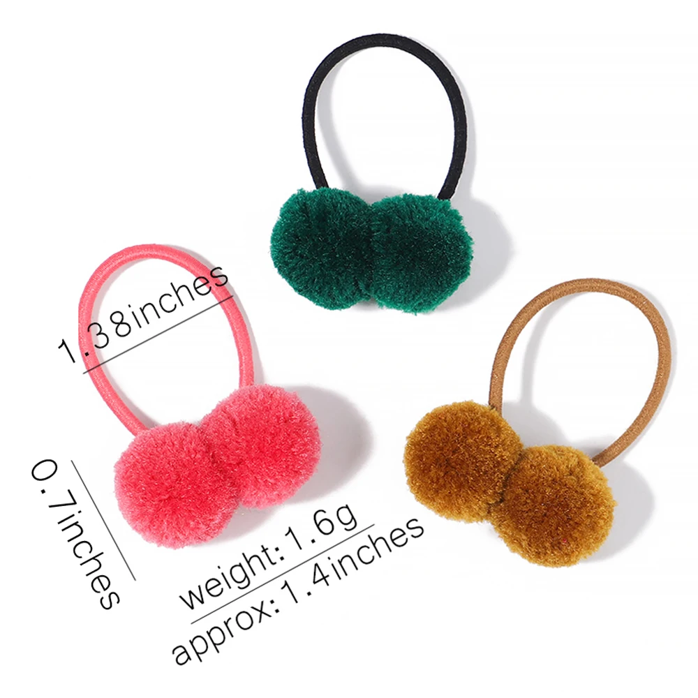 5/10/15pcs Girls Double Plush Ball Hair Ropes Set For Kids Solid Color Scrunchies Elastic Hair Bands Hair Accessories Wholesale