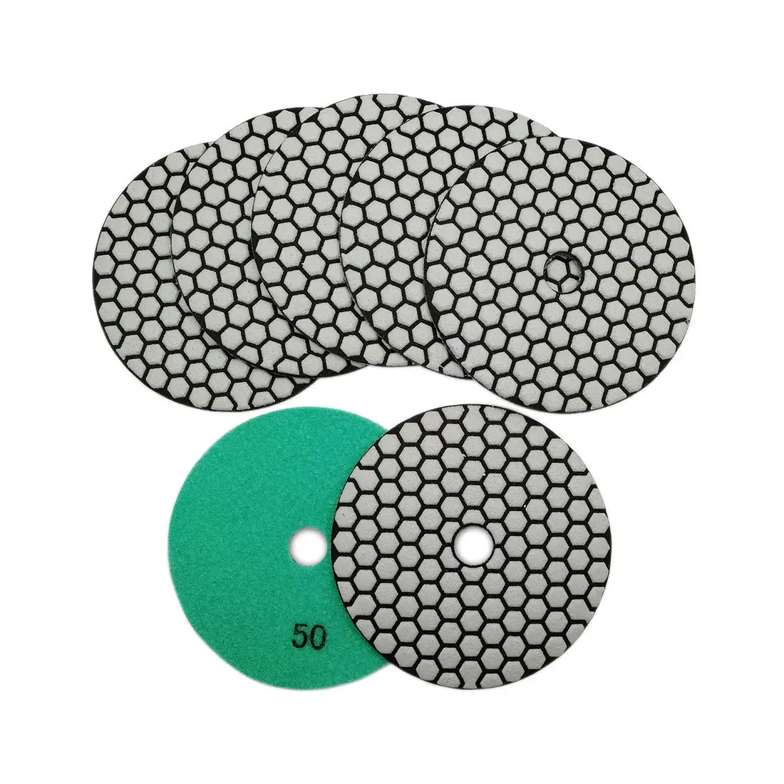 

5 Inch Dry Diamond Polishing Pads Grit 50 for Granite Marble Quartz, 7-Pack