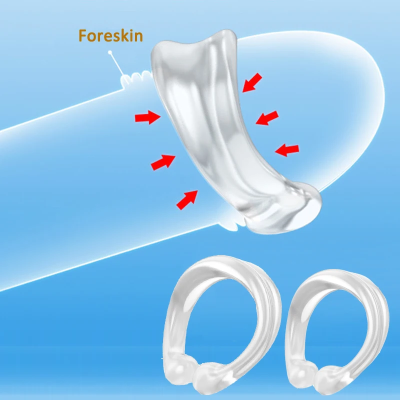 2pcs Male Foreskin Correction Hinder Ring Penis Training Foreskin Corrector Time Delay Device Sex Toys for Men Lock Cock Ring