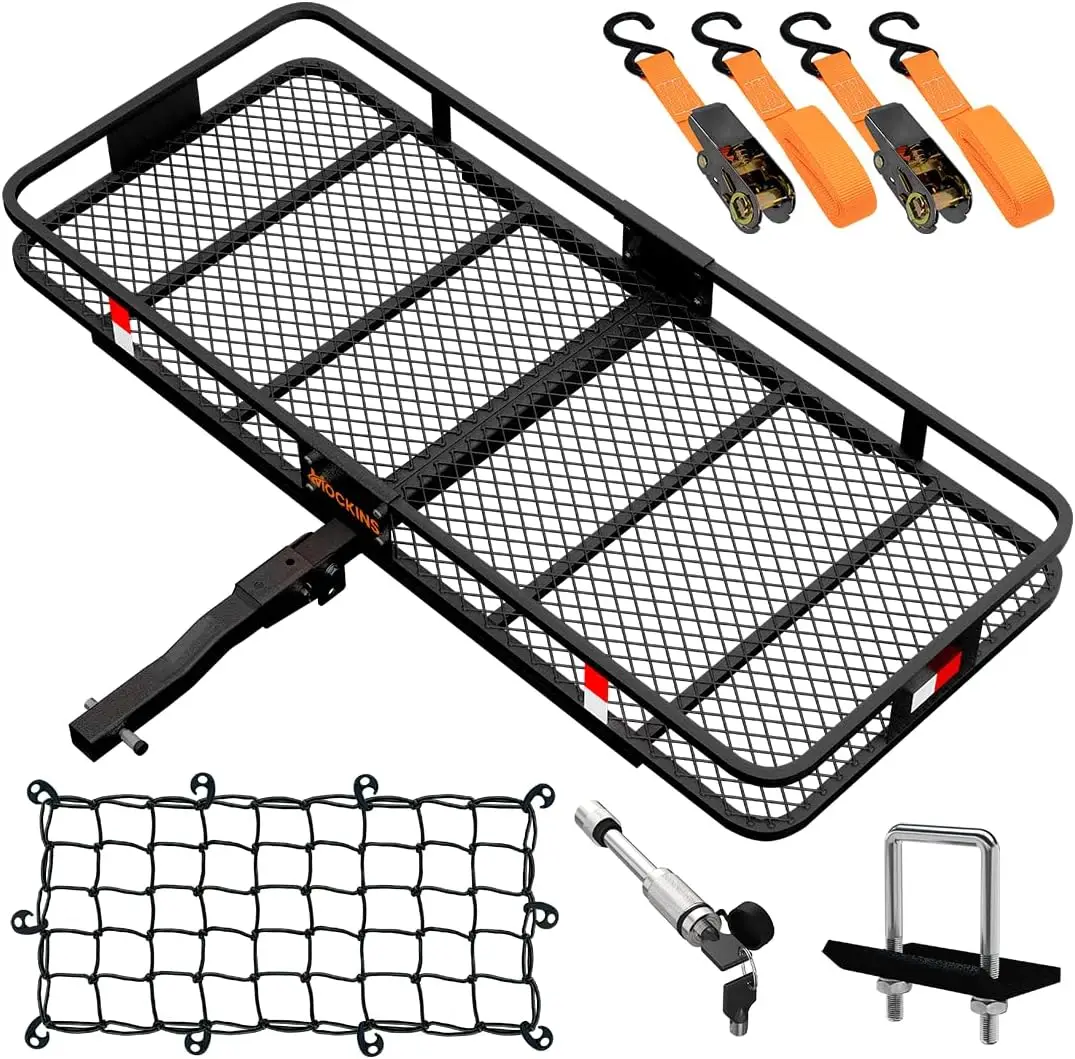 

Trailer Hitch Cargo Carrier Rack 500 Lbs Cap | Folding Cargo Carrier Hitch Mount with Net, Strap