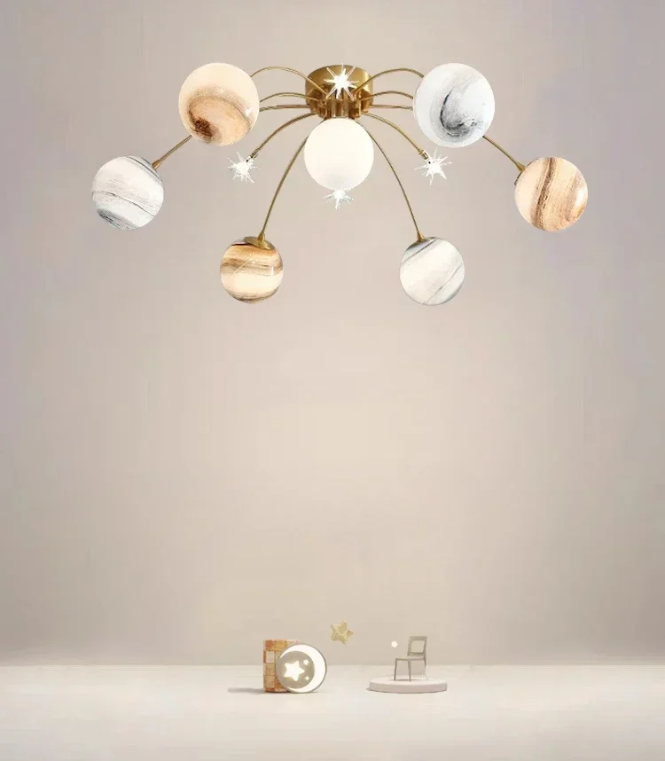 

GHEUVNJ Chandelier For Kids LED Planet Chandelier Living Room Children Kids Room Chandelier Home Glass Ball ChandelierK
