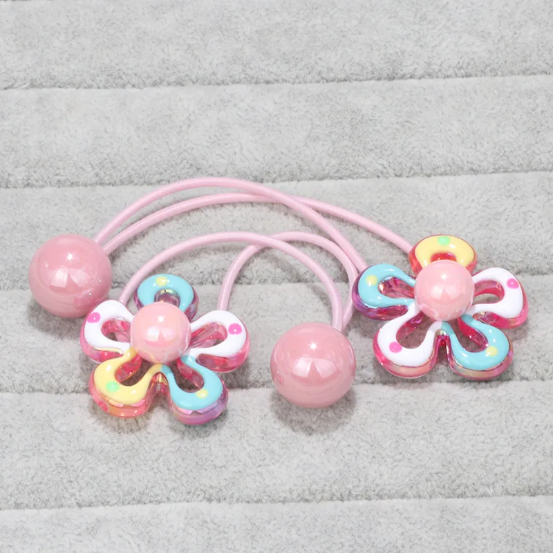 2 Stück funkelnde Blumen-Haargummis, bunte Perlen-Haargummis – Kinder-Haargummis für Pferdeschwänze, umlaufender doppelsträngiger Haargummi – Detail 9