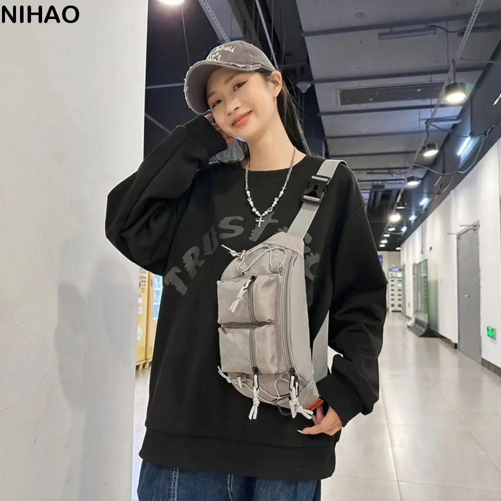 

Punk Nylon Men Waist Bag Y2k Adjustable Strap Multi-pocket Chest Bag Multi Functional Crossbody Bag Sports Fanny Pack Motorcycle