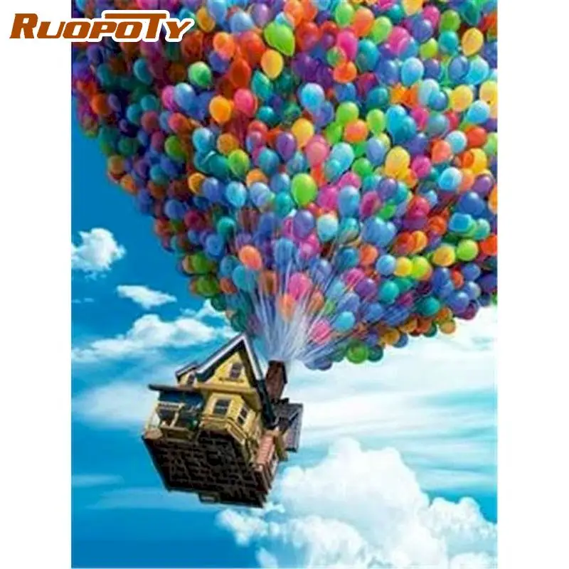 

RUOPOTY Paint By Numbers For Adults Children HandPainted Hot Air Balloon Scenery Oil Picture By Number 60x75cm Frame On Canvas