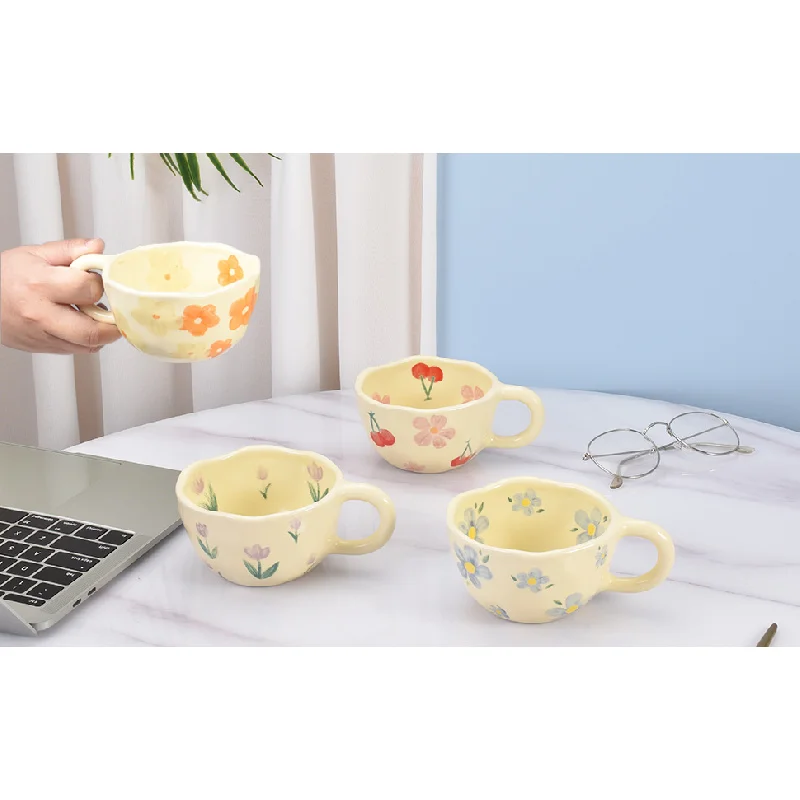 

Creative and cute office and home 4 ceramic coffee cups, 8.5oz/250ml latte milk aesthetic cup (4 styles)