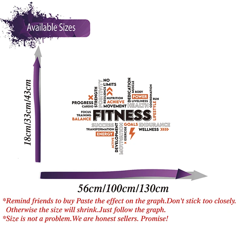 Large Fitness Words Inspirational Quote Wall Sticker Gym Crossfit Training Power Motivational Quote Wall Decal  Home Decor