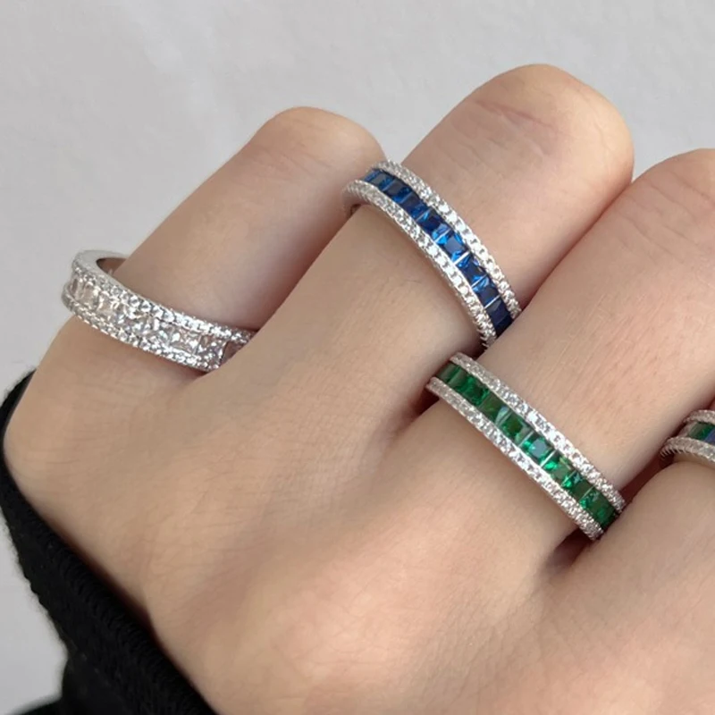 WSHUO Emerald High Carbon Diamond Ring Gemstone Vintage 100% 925 Sterling Silver Wedding Fine Luxury Jewelry for Women Wholesale