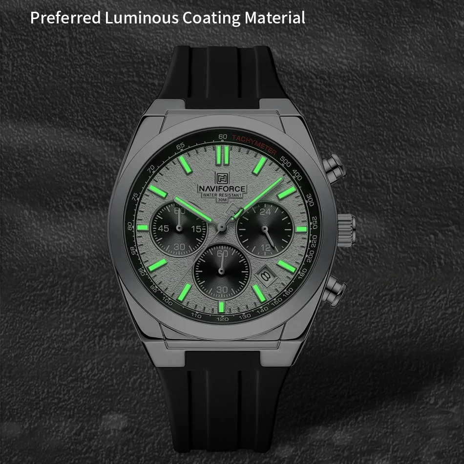 NAVIFORCE 8080 Men's Sports Chronograph Watch 24H Display Multifunction Date Waterproof Luminous Silicone Strap Reloj Hombre