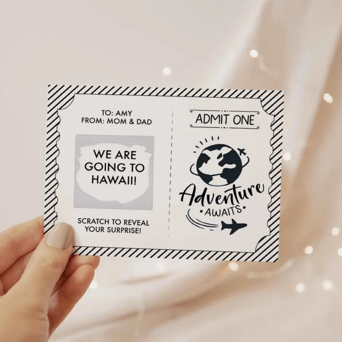 Custom Personalized Travel Ticket Scratch Off Card Surprise Vacation Reveal Custom Gift Scratch Ticket