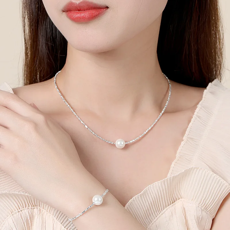 Luxury 925 Sterling Silver Beaded Pearl Necklace Bracelet Set For Women Original Designer Irregular Jewelry Sets Holiday Gifts