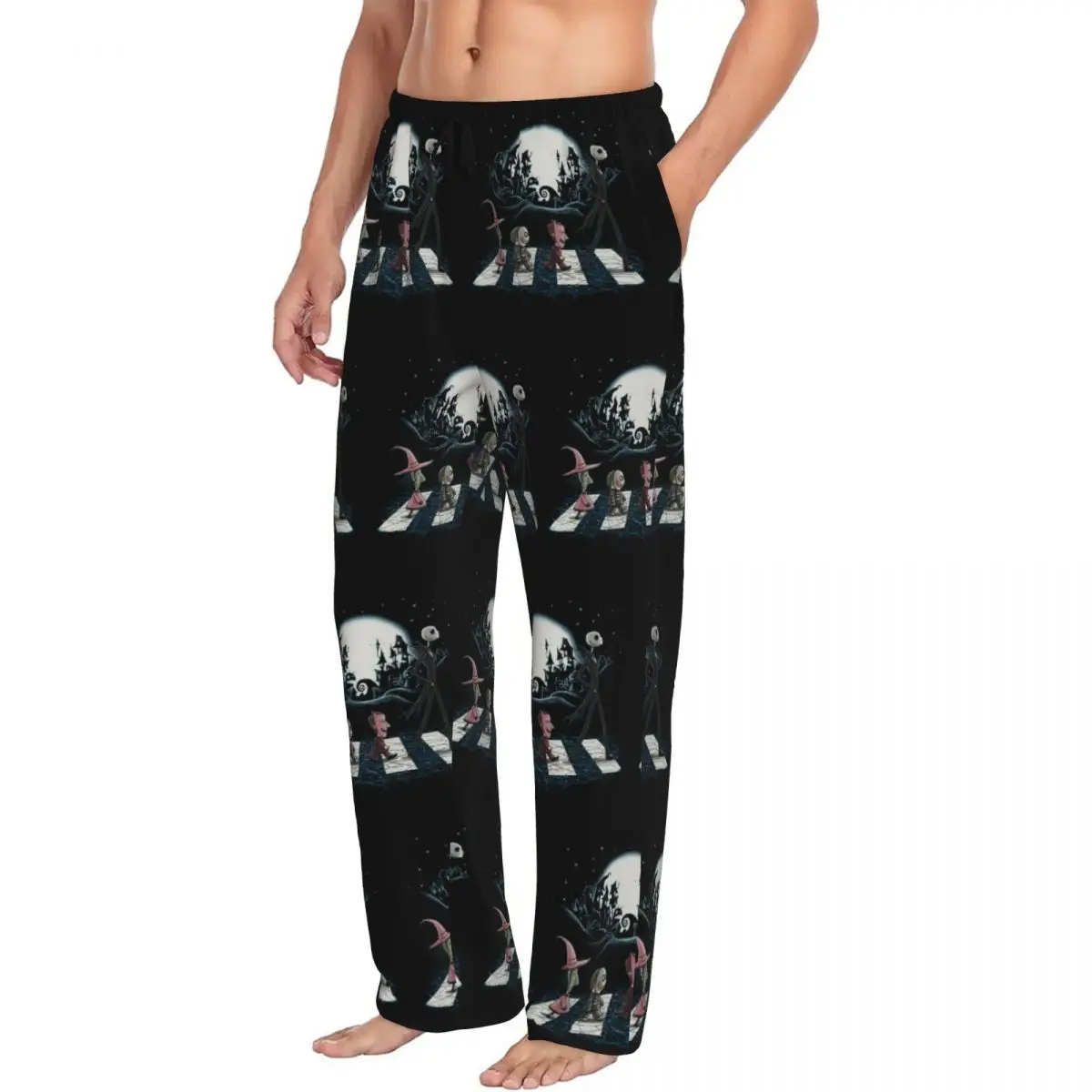 Pantalones de pijama personalizados para hombre, pesadilla antes de Navidad, estampado de calavera de Halloween, Skellington, ropa de dormir con bolsillos