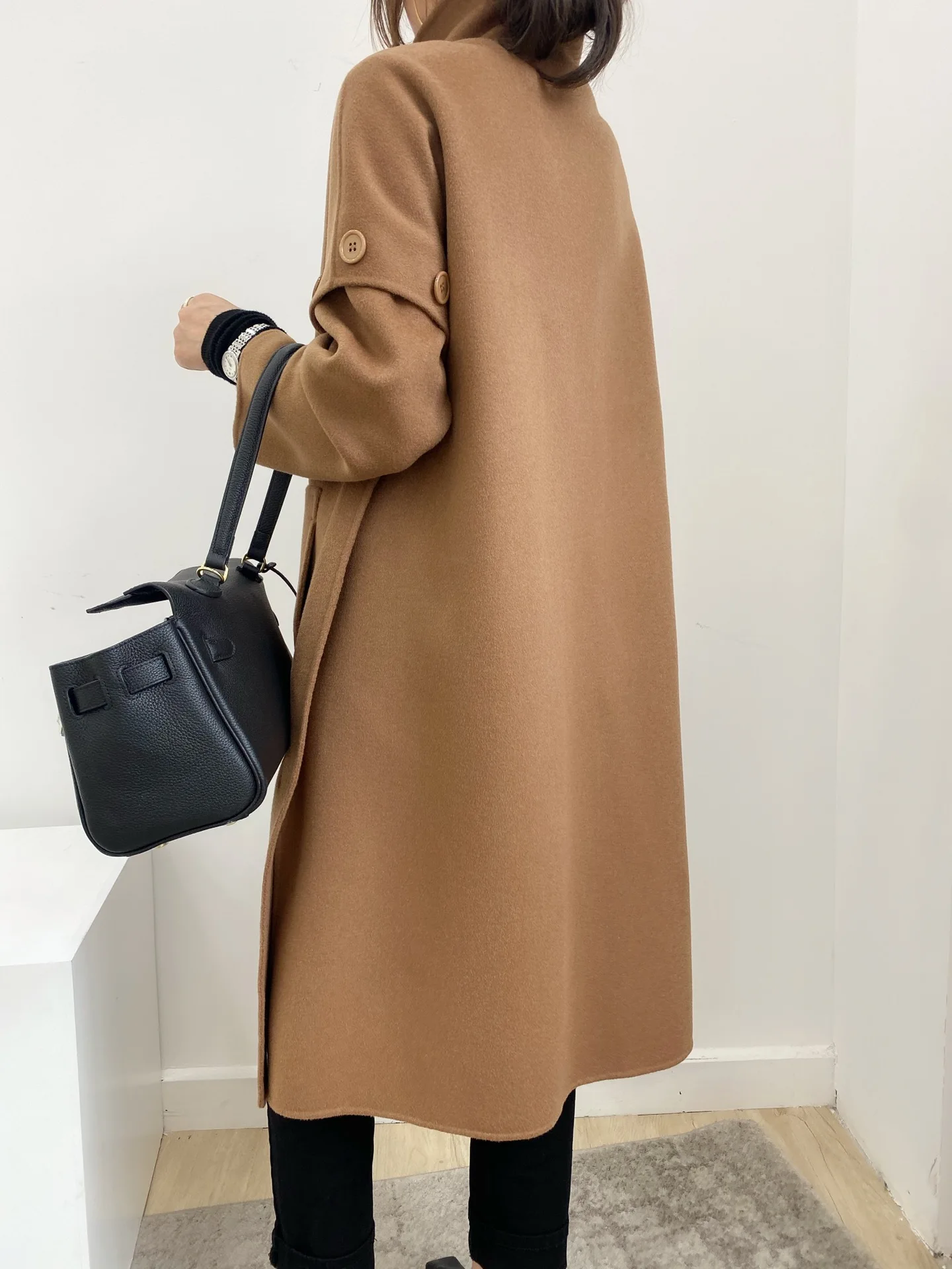 2023 Max cashmere coat for women in the autumn and winter of medium length double-sided wool coat handmade high-end nightgown