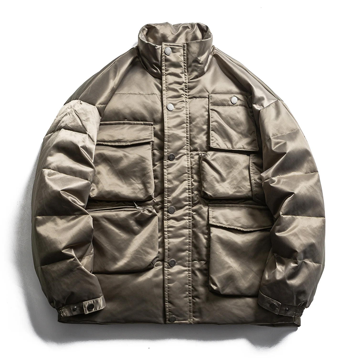 Winter Thickened 90 Duck Down Jacket Men's Retro Japanese Style Stand Collar Workwear Coat Warm Windproof Nylon Polyester