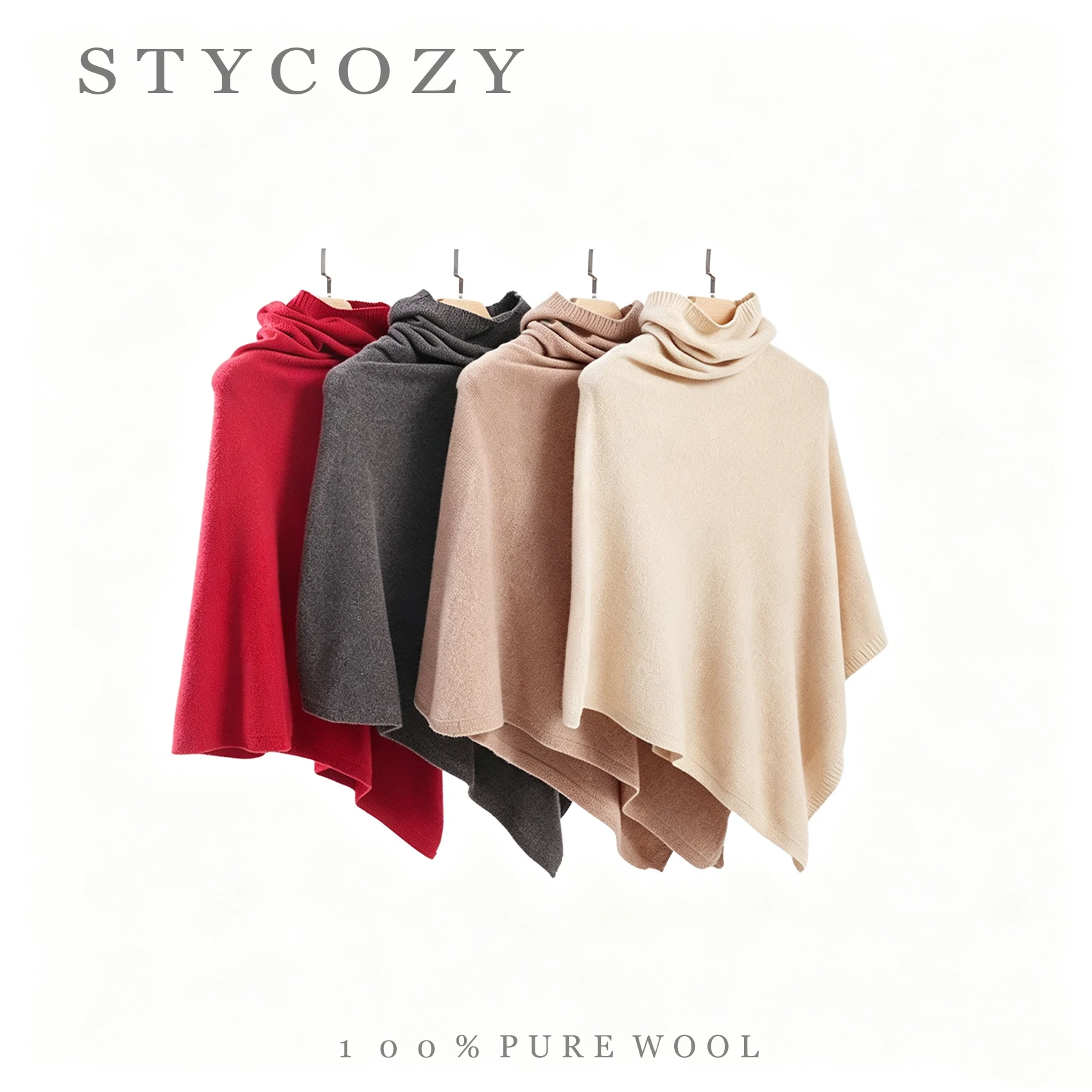 Women 100%Wool Solid Cowl‑Neck Knitted Shawl Irregular Triangular Hem High Necked Pullover Sweater Women Winter Warm Neck Wraps