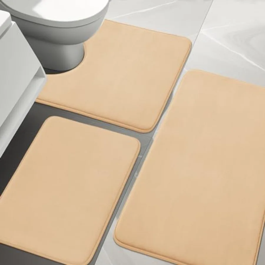 

Bathroom Rug Sets 3 Pcs Memory Foam Bath Mat Non Slip Super Absorbent Soft Bathroom Mats Machine Washable Bathroom Floor Mats S