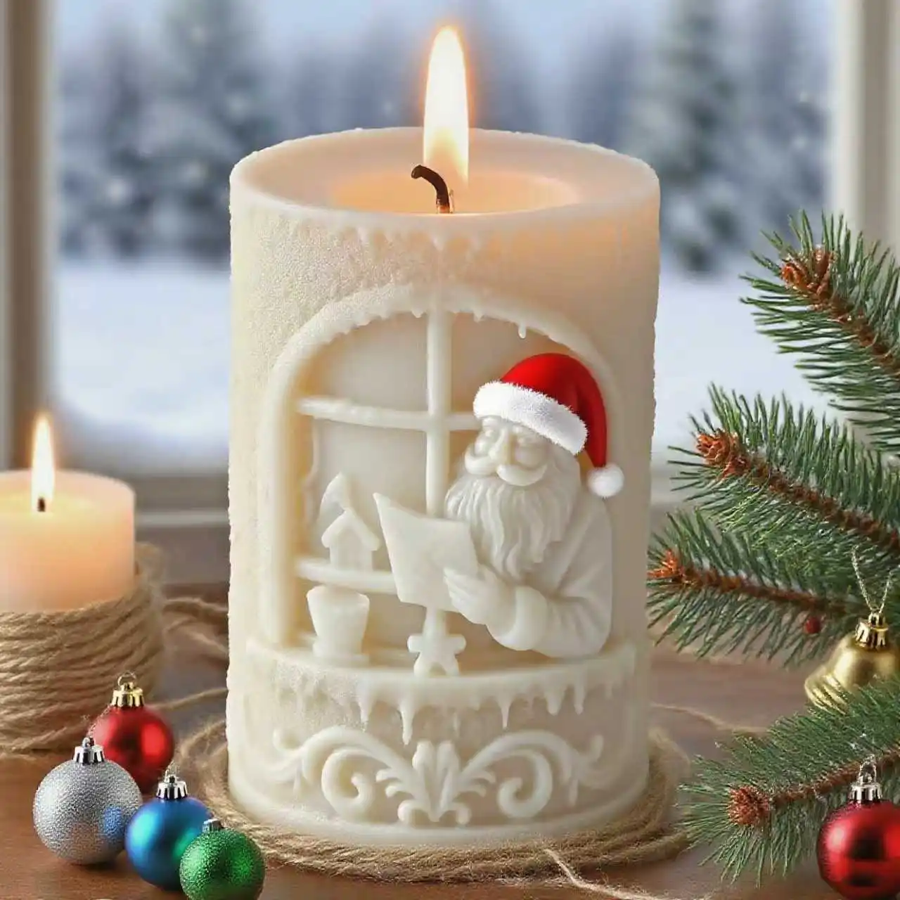 

3D Santa Claus Cylinder Silicone Mold for DIY Aromatherapy Scented Candles Christmas Gift Soap Making Plaster Craft Home Decor